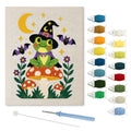 Frog Witch on a Toadstool punch needle kit: finished canvas with threads, punch needle and threader