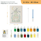 Frog Witch on a Toadstool punch needle kit, 8 × 12 in (20 × 30 cm): canvas size and kit contents