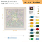 Frog Witch punch needle kit, 20 × 20 in (50 × 50 cm): canvas size and kit contents