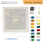 Frog Witch punch needle kit, 24 × 24 in (60 × 60 cm): canvas size and kit contents
