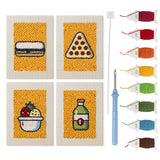 Fruit Bowl Pizza mini punch needle kit set: four finished canvases with threads, punch needle and threader