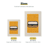 Size chart for the two mini canvas sizes: 6 x 8 in and 8 x 12 in
