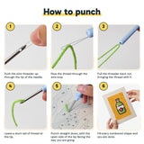 Six steps showing how to thread and use the punch needle