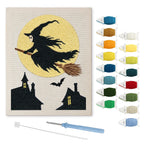 Full Moon Witch punch needle kit: finished canvas with threads, punch needle and threader