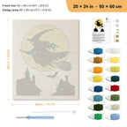 Full Moon Witch punch needle kit, 20 × 24 in (50 × 60 cm): canvas size and kit contents