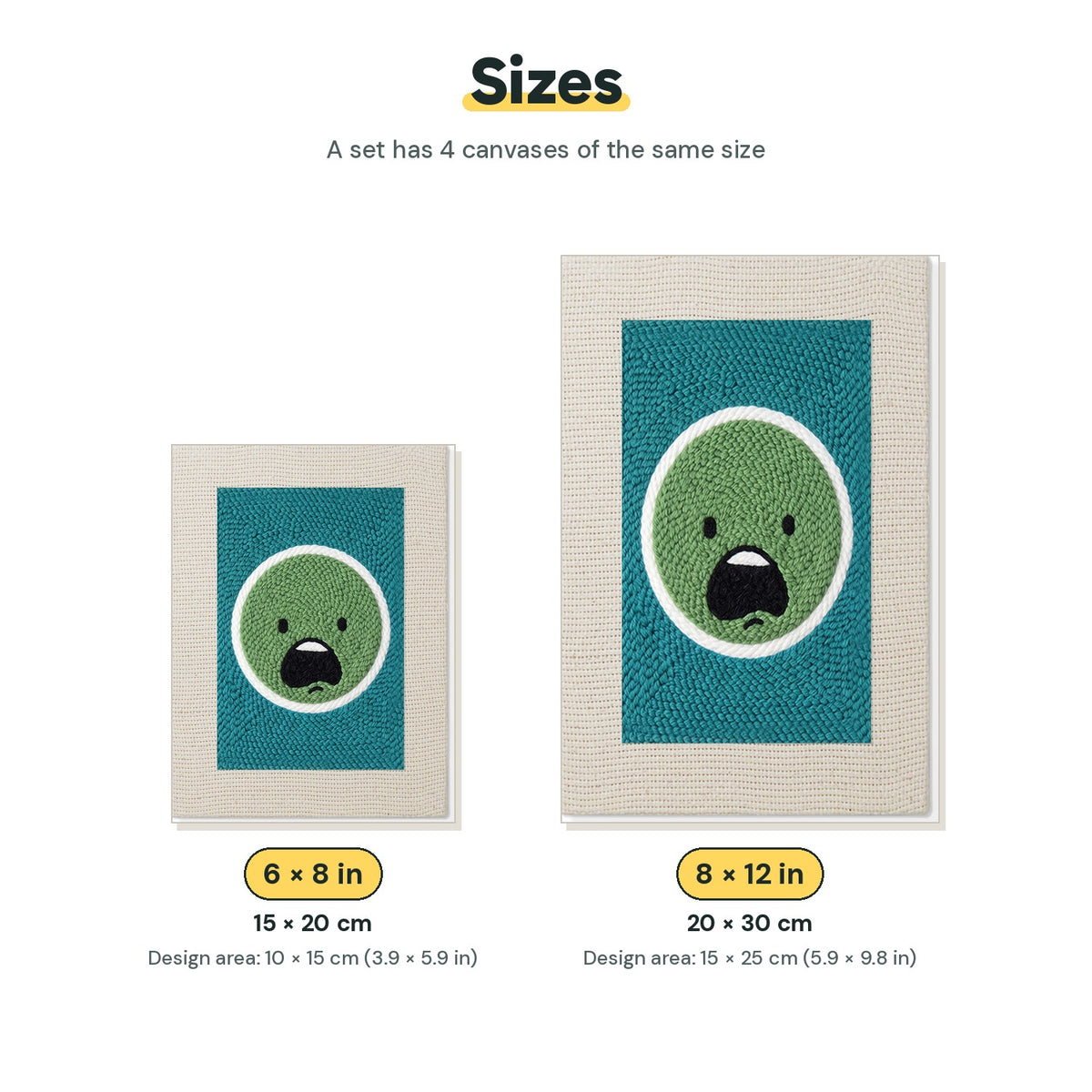 Size chart for the two mini canvas sizes: 6 x 8 in and 8 x 12 in
