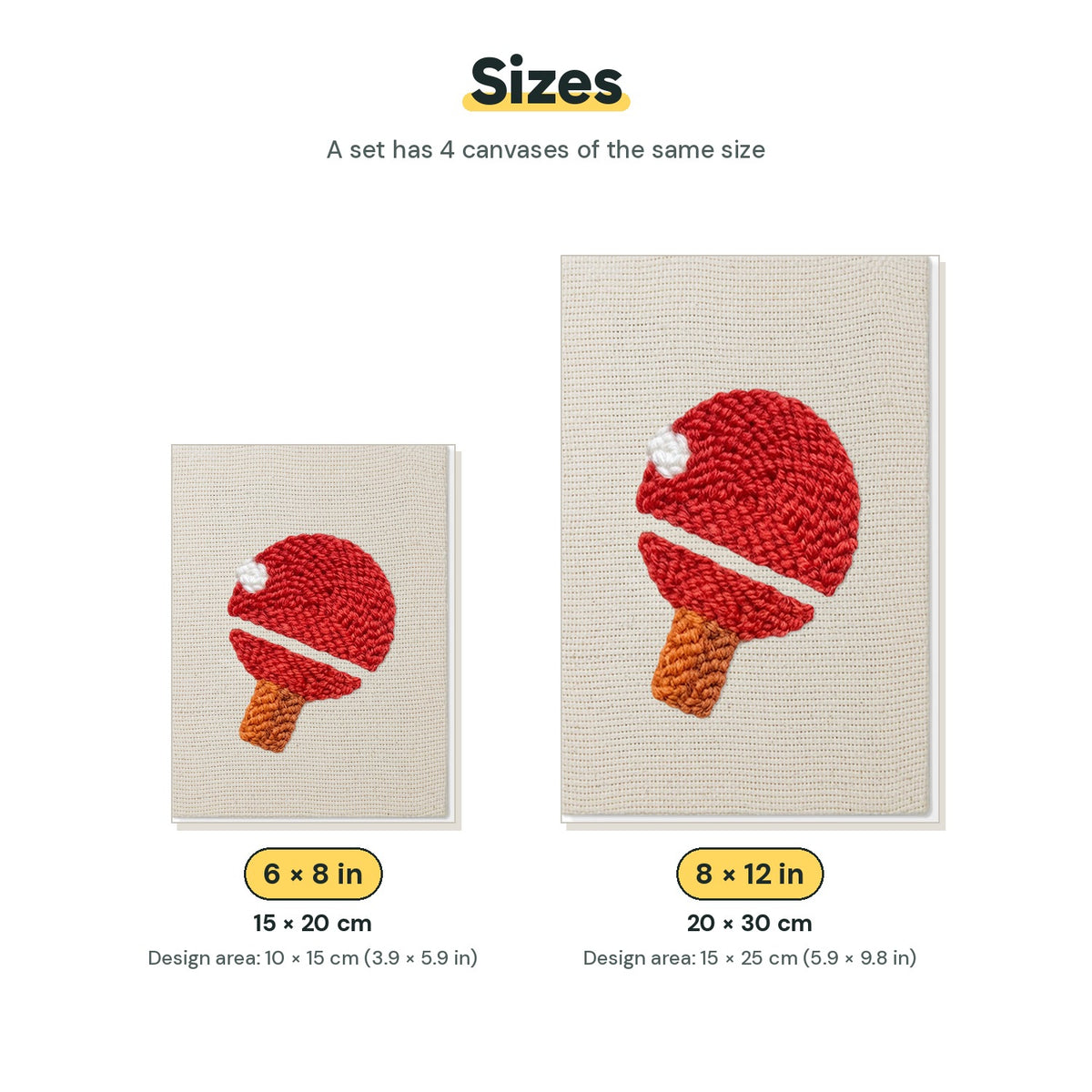 Size chart for the two mini canvas sizes: 6 x 8 in and 8 x 12 in