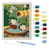 Garden Fountain punch needle kit: finished canvas with threads, punch needle and threader