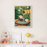 Finished Garden Fountain punch needle canvas on a wall