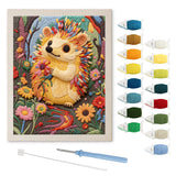 Garden Hedgehog punch needle kit: finished canvas with threads, punch needle and threader