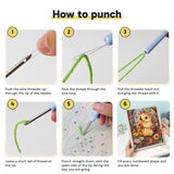 Six steps showing how to thread and use the punch needle
