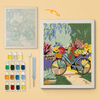 Garden Path Bicycle canvas before and after punching, with the threads and tools