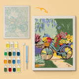 Garden Path Bicycle canvas before and after punching, with the threads and tools