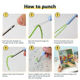 Six steps showing how to thread and use the punch needle