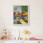 Finished Garden Path Bicycle punch needle canvas on a wall