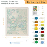 Garden Path Bicycle punch needle kit, 16 × 20 in (40 × 50 cm): canvas size and kit contents