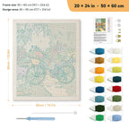 Garden Path Bicycle punch needle kit, 20 × 24 in (50 × 60 cm): canvas size and kit contents