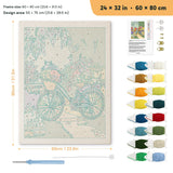 Garden Path Bicycle punch needle kit, 24 × 32 in (60 × 80 cm): canvas size and kit contents