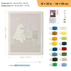 Ghost and Owl Campfire punch needle kit, 16 × 20 in (40 × 50 cm): canvas size and kit contents