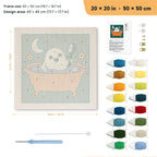 Ghost Bath Time punch needle kit, 20 × 20 in (50 × 50 cm): canvas size and kit contents