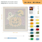 Ghost Behind the Pumpkin punch needle kit, 24 × 24 in (60 × 60 cm): canvas size and kit contents