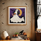 Finished Ghost Bride punch needle canvas on a wall