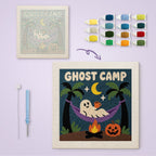Ghost Camp Hammock canvas before and after punching, with the threads and tools