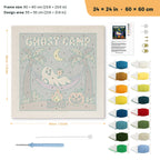 Ghost Camp Hammock punch needle kit, 24 × 24 in (60 × 60 cm): canvas size and kit contents