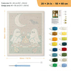 Ghost Campfire Picnic punch needle kit, 20 × 24 in (50 × 60 cm): canvas size and kit contents