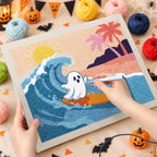 Punching the Ghost Catching a Wave design with the punch needle