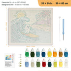 Ghost Catching a Wave punch needle kit, 20 × 24 in (50 × 60 cm): canvas size and kit contents