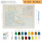 Ghost Catching a Wave punch needle kit, 24 × 32 in (60 × 80 cm): canvas size and kit contents