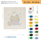 Ghost Cupcake punch needle kit, 20 × 20 in (50 × 50 cm): canvas size and kit contents