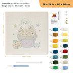 Ghost Cupcake punch needle kit, 24 × 24 in (60 × 60 cm): canvas size and kit contents