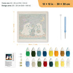 Ghost Friends and Cat punch needle kit, 12 × 12 in (30 × 30 cm): canvas size and kit contents