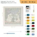 Ghost Friends and Cat punch needle kit, 20 × 20 in (50 × 50 cm): canvas size and kit contents