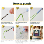 Six steps showing how to thread and use the punch needle