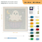Ghost Frosting Cupcake punch needle kit, 24 × 24 in (60 × 60 cm): canvas size and kit contents