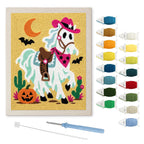 Ghost Horse Cowgirl punch needle kit: finished canvas with threads, punch needle and threader