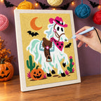 Punching the Ghost Horse Cowgirl design with the punch needle