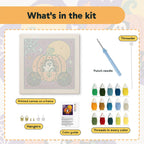 What is in the Ghost in a Pumpkin Coach kit: printed canvas, punch needle, threader, threads, color guide and hangers