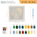Ghost in a Pumpkin Coach punch needle kit, 12 × 12 in (30 × 30 cm): canvas size and kit contents