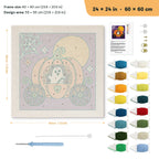 Ghost in a Pumpkin Coach punch needle kit, 24 × 24 in (60 × 60 cm): canvas size and kit contents
