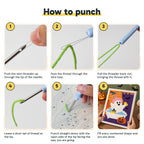 Six steps showing how to thread and use the punch needle