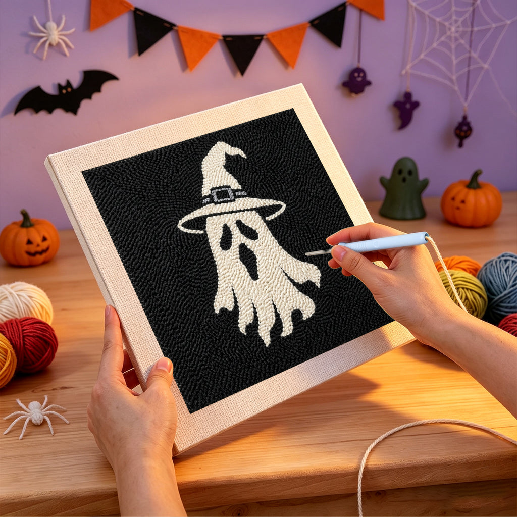Punching the Ghost in White design with the punch needle