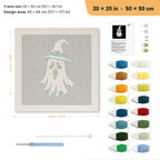 Ghost in White punch needle kit, 20 × 20 in (50 × 50 cm): canvas size and kit contents