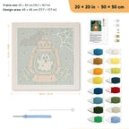 Ghost Lantern punch needle kit, 20 × 20 in (50 × 50 cm): canvas size and kit contents