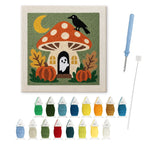 Ghost Mushroom Cottage punch needle kit: finished canvas with threads, punch needle and threader