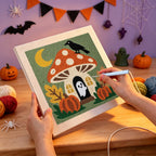 Punching the Ghost Mushroom Cottage design with the punch needle