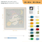 Ghost on a Broom punch needle kit, 20 × 20 in (50 × 50 cm): canvas size and kit contents